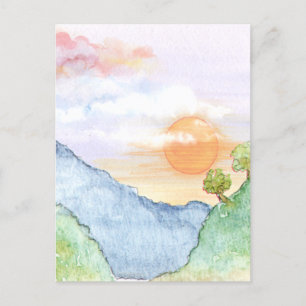 Carte Postale Coucher de soleil sur les montagnes et les arbres