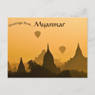 Carte Postale Coucher de soleil sur les pagodes et les ballons d
