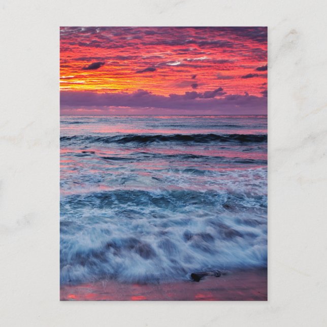 Carte Postale Coucher de soleil sur les vagues de l'océan, Calif (Devant)