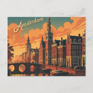 Carte Postale Coucher de soleil sur l'horizon d'Amsterdam