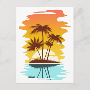 Carte Postale Coucher de soleil sur l'île tropicale