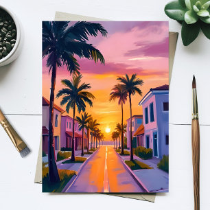 Carte Postale Coucher de soleil sur Miami Beach Aquarelle de l