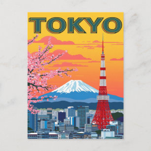 Carte Postale Coucher de soleil sur Tokyo et Mont Fuji