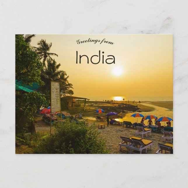 Carte Postale Coucher de soleil sur une plage à Goa India (Devant)