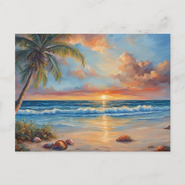 Carte Postale Coucher de soleil tropical avec palmiers (Devant)