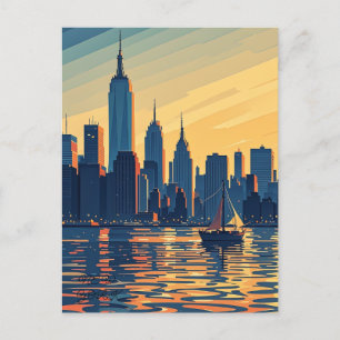 Carte Postale Coucher de soleil Vintage rétro sur Manhattan