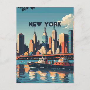 Carte Postale Coucher de soleil Vintage rétro sur Manhattan