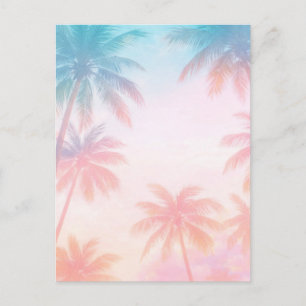 Carte Postale Coucher de soleil vintage sur la plage Palmiers Pa