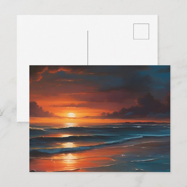 Carte Postale Coucher du soleil sur l'art marin (Devant / Derrière)