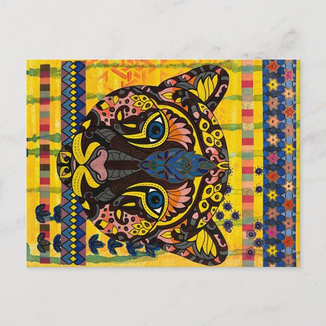 Carte Postale Cougar sur Bright Yellow Arrière - plan Post Card (Devant)