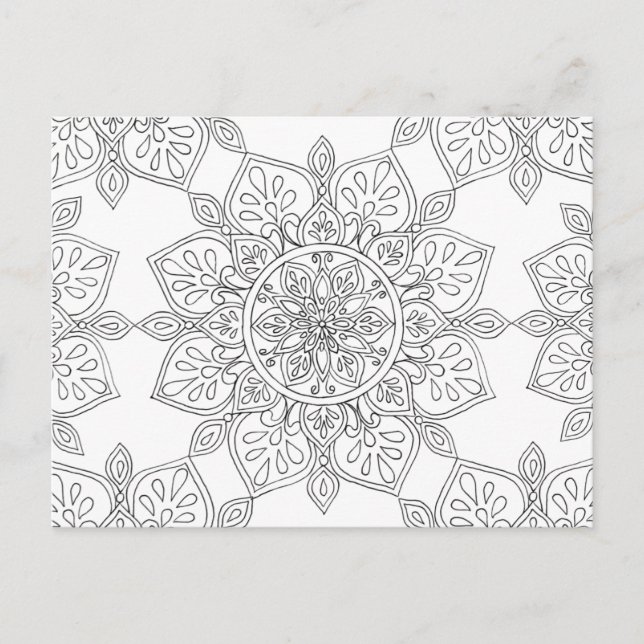 Carte Postale Couleur adulte Mandala motif floral (Devant)