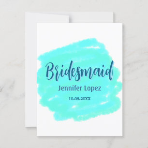 Carte Postale Couleur d'aquarelle bleu clair de Bridesmaid ajout