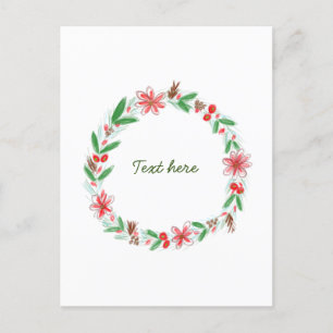 Carte Postale couleur d'eau florale rouge couronne ajouter texte