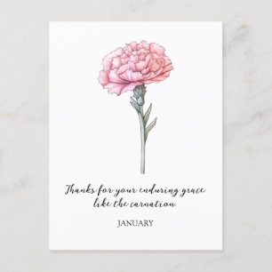 CARTE POSTALE COULEUR D'EAU JANVIER CARNATION FLEURS DE NAISSANC