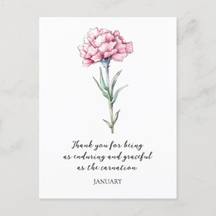CARTE POSTALE COULEUR D'EAU JANVIER CARNATION FLEURS DE NAISSANC
