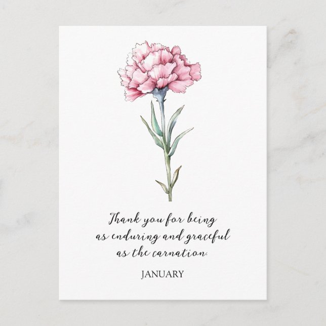 CARTE POSTALE COULEUR D'EAU JANVIER CARNATION FLEURS DE NAISSANC (Devant)