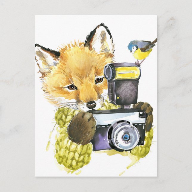 Carte Postale Couleur d'eau mignonne Fox prendre des photos (Devant)