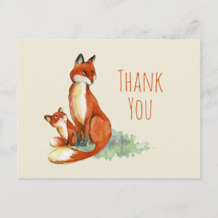 Carte Postale Couleur d'eau renard et bébé - Merci de Baby showe