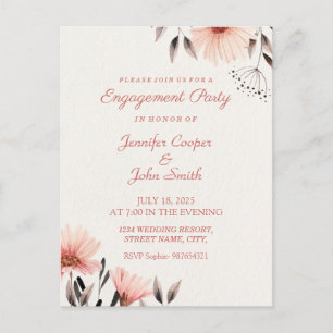 Carte Postale Couleur d'eau rose Floral Partie d'engagement