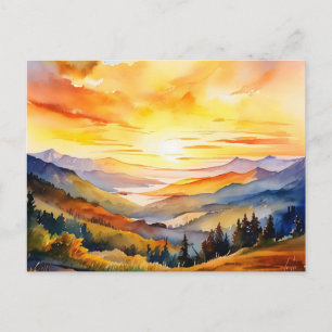 Carte Postale Couleur d'eau Soleil sur la chaîne de montagnes