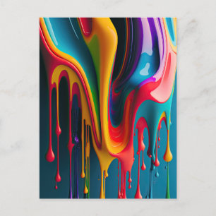Carte Postale Couleurs arc-en-ciel Peinture à goutte colorée Bel