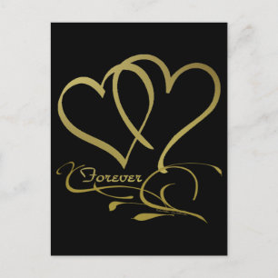Carte Postale Couleurs de fond modifiables Forever Hearts Gold