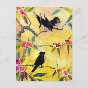 Carte Postale Couleurs du matin : Peinture d'oiseau en jaune et 
