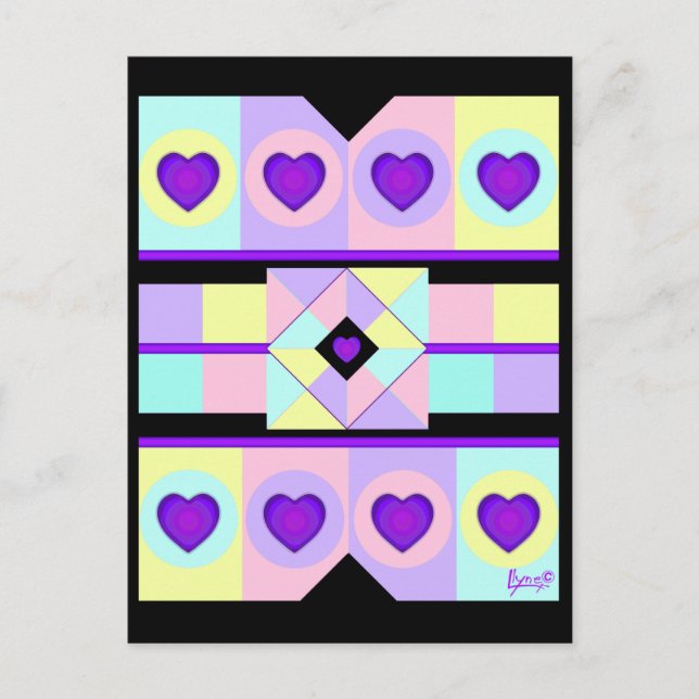 Carte Postale Couleurs pastel & coeurs violets battre (Devant)