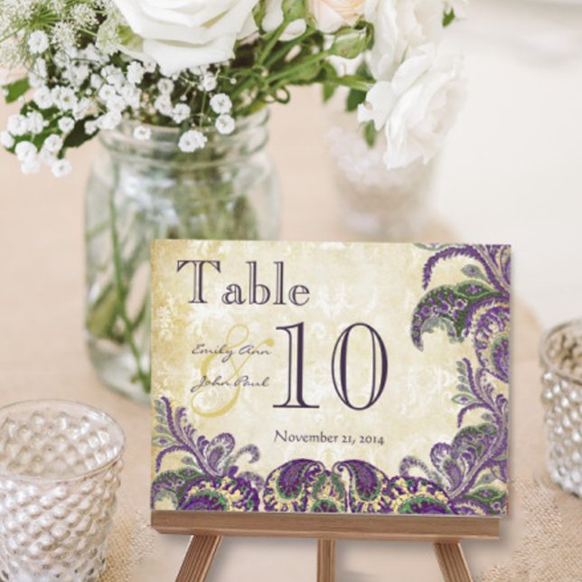 Carte Postale Couleurs Peacock violet Paisley Mariage Numéro de  (Créateur téléchargé)