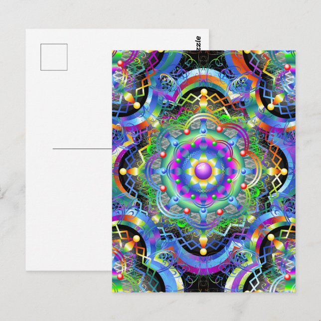 Carte Postale Couleurs psychédéliques Universe Mandala (Devant / Derrière)