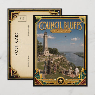 Carte Postale Council Bluffs Iowa Art Déco Vintage de l'Âge d'Or