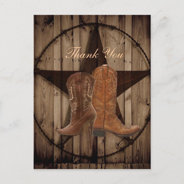 Carte Postale Country Cowboy Boots Western Mariage merci (Devant)