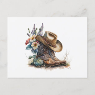 Carte Postale Country Cowgirl Boots Flower Casquette Texas