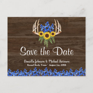 Carte Postale Country Rustic Floral Antlers ENREGISTRER LA DATE