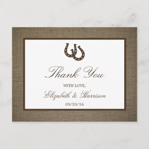 Carte Postale Country Rustic Horseshoe Sur Burlap Mariage