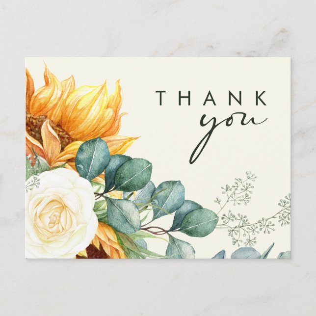 Carte Postale Country Sunflower Script Merci Mariage jaune (Devant)