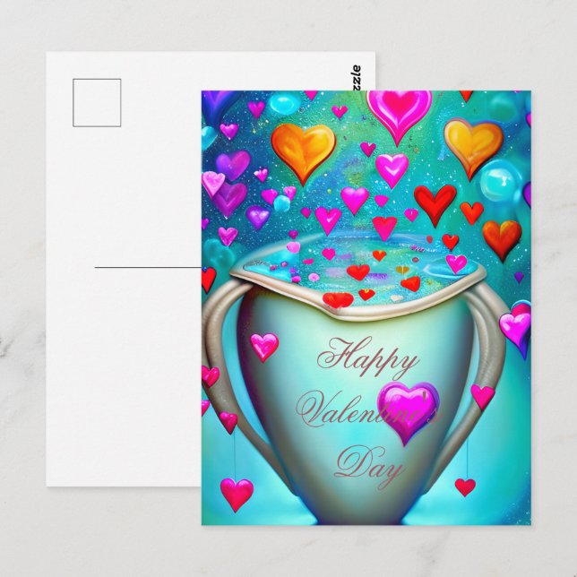 Carte Postale Coupe bourrée de coeurs valentine (Devant / Derrière)