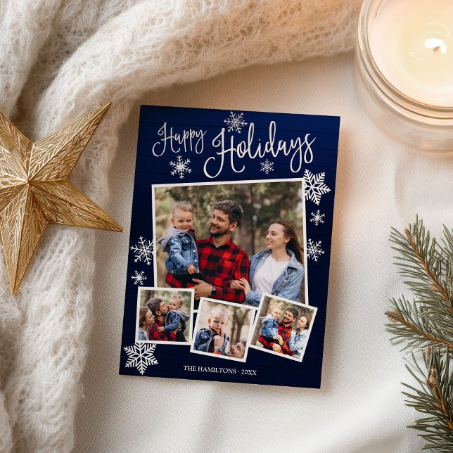 Carte Postale Coupe de Happy Holidays Snowflake Rustic 4 photos (Créateur téléchargé)