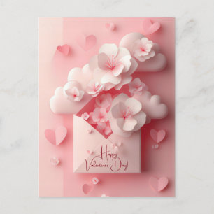 Carte Postale Coupe de papier coeurs et fleurs