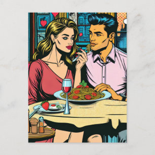 Carte Postale Couple à la première date   Dîner Spaghettis