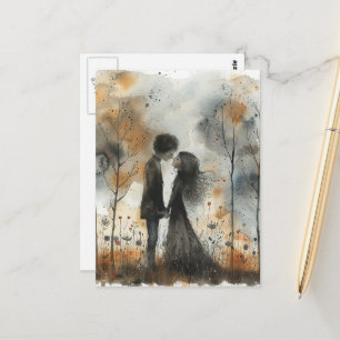 Carte Postale Couple à l'aquarelle en amour