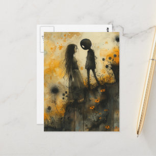 Carte Postale Couple à l'aquarelle sombre en amour