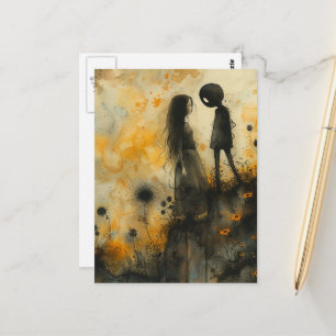 Carte Postale Couple amoureux à l'aquarelle sombre