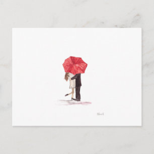 Carte Postale Couple amoureux sous parapluie rouge