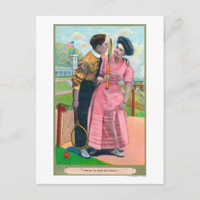Carte Postale Couple avec Tennis GearMême vieille raquette (Devant)