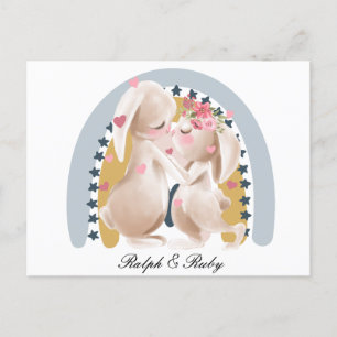 Carte Postale Couple Couple Bunny Rainbow Customisé Cadeau lui