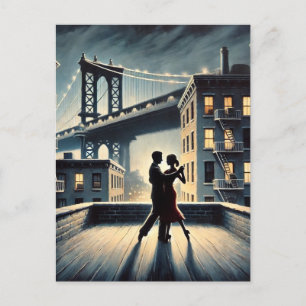Carte Postale Couple Dancing avec Brooklyn Bridge