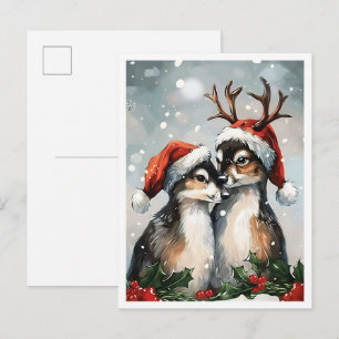 Carte Postale Couple de cerfs vintage joyeux Noël