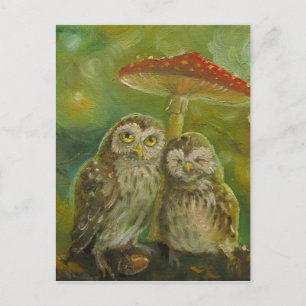 Carte Postale Couple de chouette sous le champignon