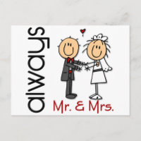 Couple de mariés en bonhomme allumette M. & Mme. T